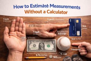 Everyday objects and hand-based references used to estimate measurements without a calculator